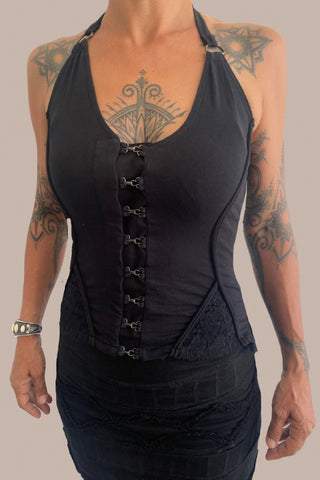 Women Alter Neck fitted top with corset hook HOOK Black