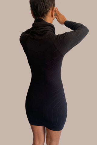 Women High collar Longsleeve Jumper/Dress with 2 lateral pockets SHARE Black