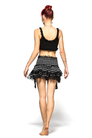Women Asymmetrical Mini Skirt with wide stretchy waistline DANCING Black White