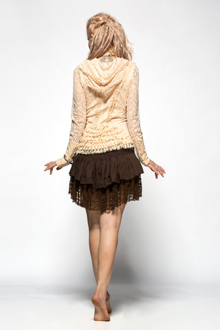 Women Lacey fitted Hood Jacket with Front Zipper DIVINE Cream