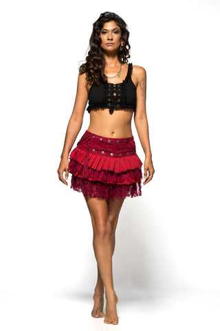 Women 2 in1 Wrap Around Ruffled Skirt with hand made Belly Chain MAGICAL Red