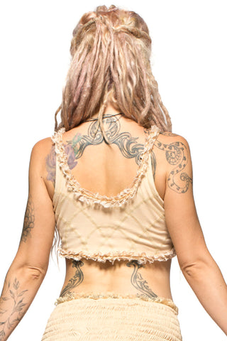 Women Corseted Bra Top with Frills Lace FUNKY Cream