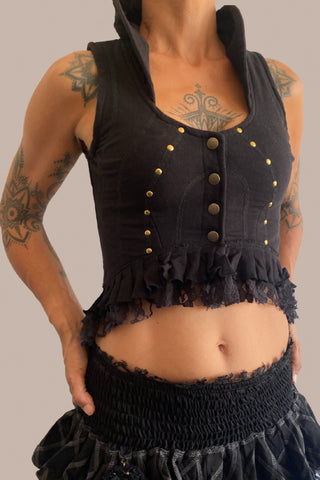 Women Asymmetrical High Collar Studded Sleeveless Vest AMOR Black