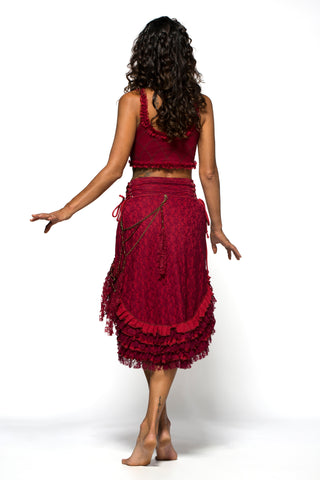 Women Long Skirt with adjustable corseted string and Hand mad Belly Chain LOVELY Burgundy