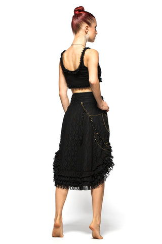 Women Long Skirt with adjustable corseted string and Hand mad Belly Chain LOVELY Black