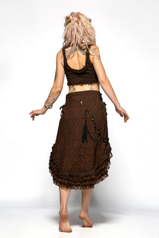 Women Long Skirt with adjustable corseted string and Hand mad Belly Chain LOVELY Dark Brown